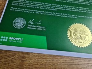 Celtic Football Club x Sportli framed certificate and embossed welcome letter