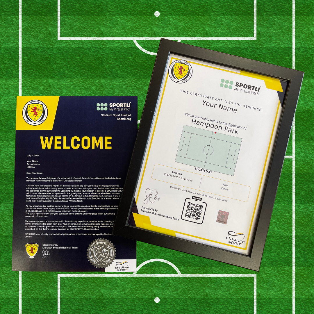 Sportli Virtual Pitch - Welcome letter and framed certificate, with FREE express UK Mainland delivery